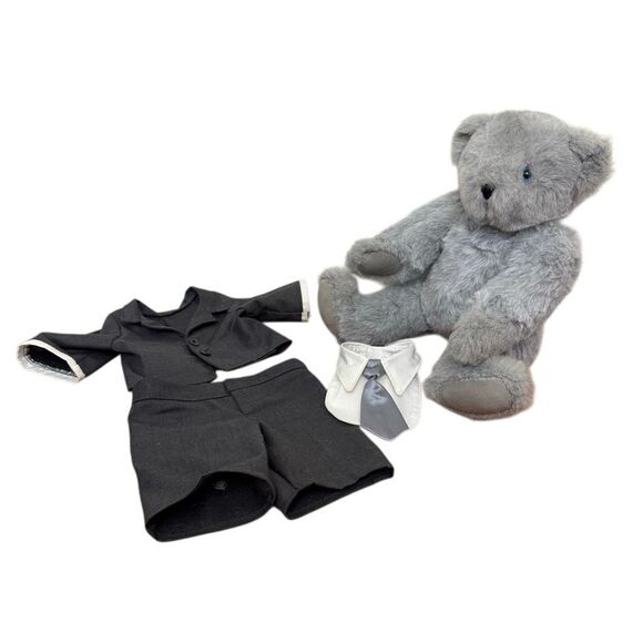 Vermont Teddy Bear Company Jointed Gray 16" with Blue Signature Eyes Gray Suit - Picture 2 of 16